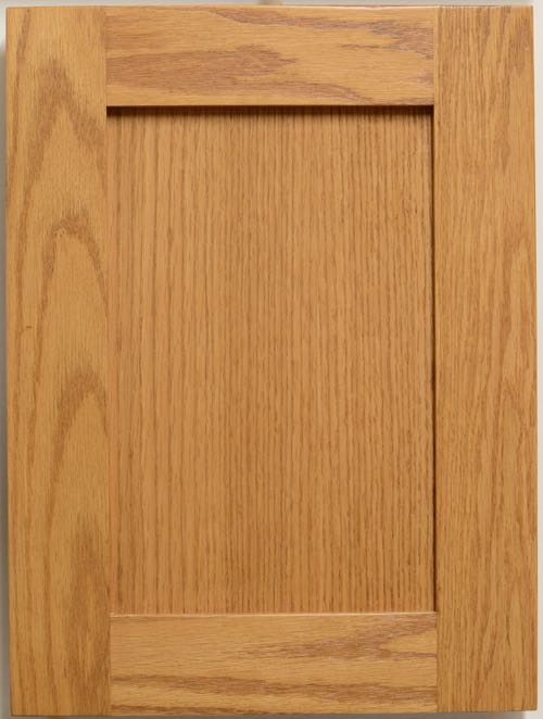 Lancaster shaker style flat panel door in Red Oak with custom classic walnut finish.